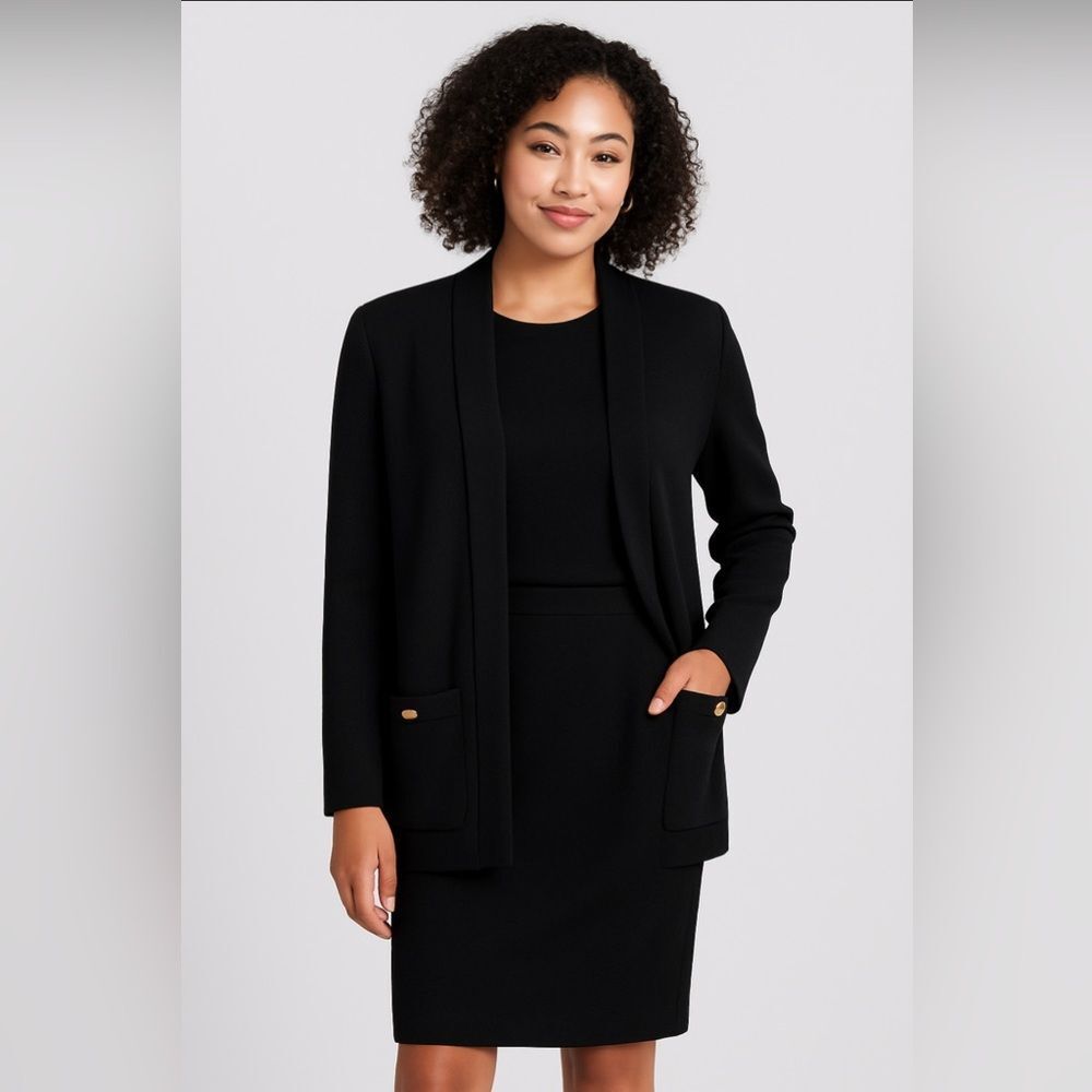 St John Santana Knit Black Skirt Suit M Church Mother of Bride Career Read Descr